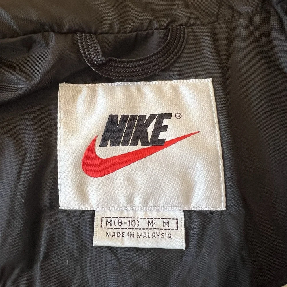 Vintage Nike Windbreaker Jacket Navy Blue Black White Stripe Full Zip Kids Med